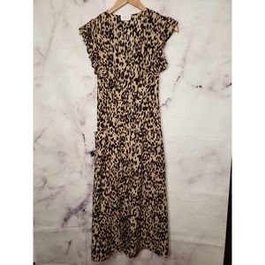 SIENNA SKY leopard print button down midi short sleeve dress XS